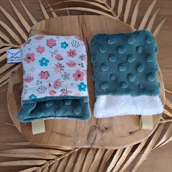 Lot de 5 débarbouillettes- Mini gants d’apprentissage pour enfant-Mix Lilas/Vert/Blanc/Fleurs – Image 10