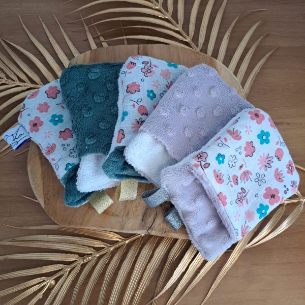 Lot de 5 débarbouillettes- Mini gants d’apprentissage pour enfant-Mix Lilas/Vert/Blanc/Fleurs